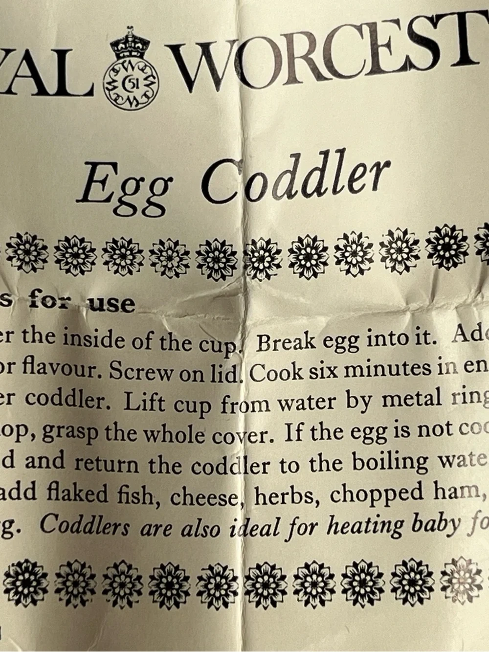 Royal Worcester Berry illustration Egg Coddler with Instruction Sheet